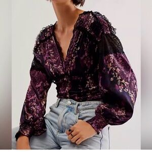 NWT Free People Intimately Purple Floral Blouse Bodysuit